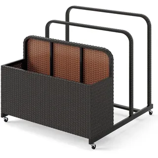 COSTWAY Pool Aufbewahrungskorb mit Rollen, Polyrattan Aufbewahrungsbehälter, Aufbewahrungsbox für Schwimmhilfen, Kissen, Rettungswesten, Bälle Braun - Schwarz, Braun