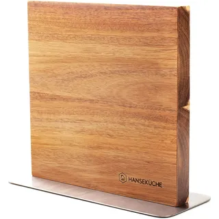 Hanseküche Messerblock - Messerhalter ohne Messer aus Holz Messerbrett (Akazie Braun Metallboden, Doppelseitig)