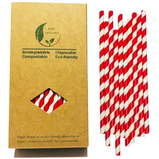 Rot and Weiß Gestreift Papier Trinkhalm, 100 Stück Red Striped Papier Cocktail Strohhalme für Hochzeit, Geburtstag, Party, Cocktail Deko