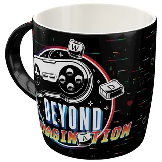 Nostalgic-Art Retro Kaffee-Becher, Gaming Beyond Imagination – Geschenk-Idee für Gamer, Lustige große Keramik-Tasse mit Spruch, Vintage-Design, 330 ml
