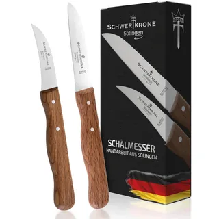Schwertkrone® Schälmesser gebogen & gerade Premium [MADE IN SOLINGEN - GERMANY] - Gemüsemesser Obstmesser - Küchenmesser klein scharf Schneidemesser Kartoffelschälmesser - Allzweckmesser (6cm +7,5cm)