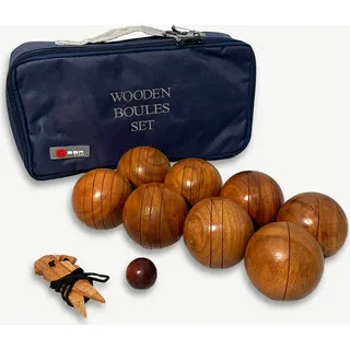 Bouleset aus Holz - Jeu de boules - Hyper Luxe - in stabiler Tasche - ECO Holz aus Indien - Schon lackiert - 8 Stuck mit Entfernungsmesser