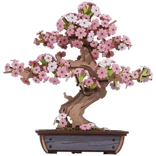 Rolife 3D Puzzle - Holzpuzzle 3D Modellbausatz für Erwachsene Kreativer DIY-Bausatz, Bastelset für Dekoration & Ästhetische Geschenke für Teenager(Sakura Bonsai)
