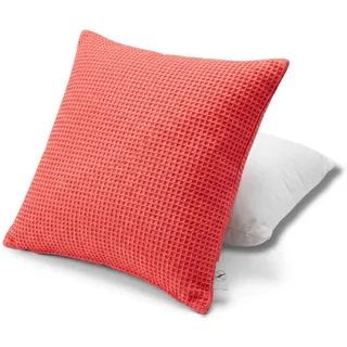 NOAH VERDE Kissen 45x45 ROT, Waffelpique Sofakissen mit Füllung und Bezug aus 100% Baumwolle, Öko-Tex 100, stilvolles Dekokissen und Zierkissen für Sofa, Bett, Outdoor-Kissen, Kissenbezug Frühling