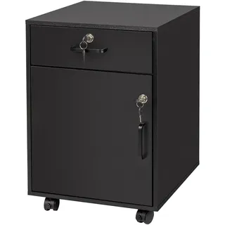 Relaxdays Rollcontainer, Schublade & Türfach, HxBxT: 57 x 40 x 40 cm, abschließbar, Aktenschrank auf Rollen, schwarz