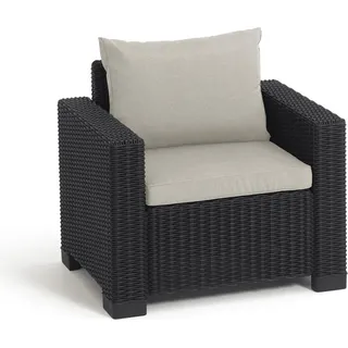 Allibert California Sessel – Anthrazit mit Kissen in Sand | Wetterfeste Rattanoptik für Garten & Outdoor