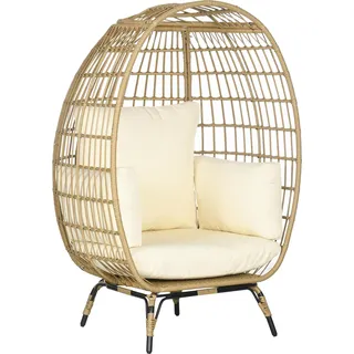 Fortuna Lai Rattansessel Korbform mit Sitzkissen erhöhter Gartensessel für Balkon Terrasse Metall Khaki 105 x 97 x 150 cm - Grün
