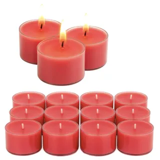 Candelo XXL Duftteelichter Rose 12er Set aus Sojawachs – Zart Rosa Jumbo Teelichter, 8h Brenndauer, Ø 3,7 cm, Höhe 2,7 cm – Duftkerzen mit Kunststoffhülle für starke Leuchtkraft