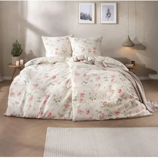 Estella Samt + Seide Flanell Bettwäsche 155x220 Corvara leinen Rosen 5470-205 - Rot