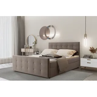 Kaiser Möbel Boxspringbett 100x200 mit bettkasten und matratze+topper, Schlafzimmerbett AMOR Dunkelbeige - Beige