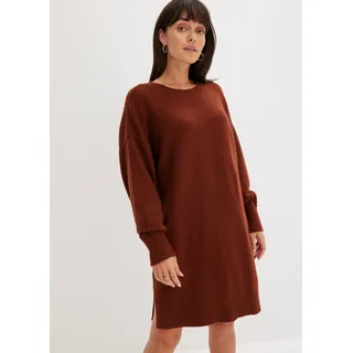bonprix Sweatkleid "Oversize-Strickkleid" aus Materialmix, Oversize Passform, knielang, mit Seitenschlitzen, mahagonibraun