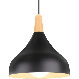 iDEGU Hängelampe Retro E27 Hängeleuchte Moderne Tropfenförmig Hut Deckenleuchte aus Metall Holz Pendelleuchte für Schlafzimmer Esszimmer Küche (Schwarz, 1 Stück)