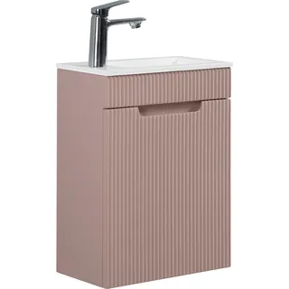 Badplaats Gäste-WC Waschtisch Set Thermis 40 x 22 cm Rose Matt - Badmöbel Set mit Waschbecken und Unterschrank, Vormontiert und mit Soft-Close - Rosa, Schwarz