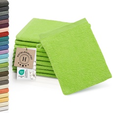 ZOLLNER 10er Set Waschlappen - weiche und saugstarke Waschhandschuhe - waschbar bis 95°C - Baumwolle - 16x21 cm in grün
