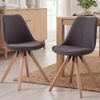 FineBuy Esszimmerstühle 2er Set Anthrazit Skandinavische Stühle mit Holzbeinen Retro Stuhlset Küchenstühle mit Stoff Lehnenstuhl Modern Küchenstuhl - Schwarz