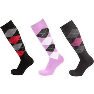 PFIFF Reitstrumpf kariert I Anthrazit-Grau-Pink,Schwarz-Grau-Rot,Lila-Schwarz-Flieder 34-36