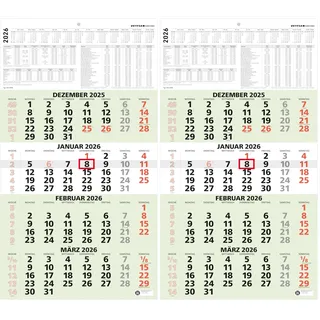 Zettler 4-Monatskalender grün Blauer Engel 2026 – Wandkalender 33 × 59 cm mit Datumsschieber, 4 Monate pro Blatt, Kopftafel 15 cm, Wochenzählung, Jahresübersicht, Recyclingpapier, nachhaltig