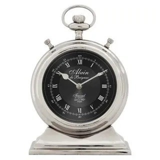 Casa Padrino Designer Luxus Vintage Tischuhr Main De Brignac - Silber, Schwarz - 20 x 6 x H. 29 cm