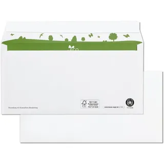 BEECO Briefumschläge DIN lang (500 Stück), ohne Fenster haftklebend, Briefumschlag aus 100% Recycling Papier, für DIN A4 Papier, weiß, 110 x 220 mm, 80g/m2