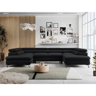 MKS Meble Wohnzimmersofa U-form, Eckcouch, Schlaffunktion und Bettkasten - PETER U - Velvet - Schwarz - Schwarz