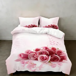 CIUNVXD 3D Rosa Rose Blumen Bettwäsche,Bettwäsche-Set mit romantischem Rosenmuster, 200 × 200 cm, für Mädchen und Jugendliche (A, 200 x 200 cm)