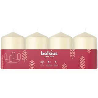 Bolsius - Adventszeit- Stumpenkerze - elfenbein - 6cm - 4-Pack - Dekorative Kerze - Mit natürlichem Pflanzenwachs - Ohne Palmöl