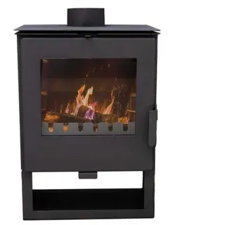 Kaminofen K5S1 – 5 kW Holzofen Schwarz | Große Brennkammer für 50 cm Scheite | Schamott-Auskleidung, Sichtfenster & Aschefach | - Schwarz