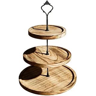 Tortenständer 3 Etagen Holz Servierständer mit Metallgriff Cupcake Ständer Kuchenständer Halter Turm Kuchenplatte Obst Kekse Süßigkeiten Etagere für Hochzeits Geburtstag Nachmittagstee Party (Farbe 2)