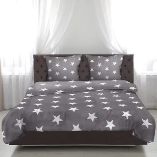 Bettwäsche 2-tlg "Cashmere Touch" ( Sterne Anthrazit ) -  - 1 Bettbezug 155x200cm + 1 Kissenbezug 80x80cm Bettdecken Set Reißverschluss - Grau