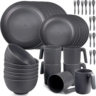 Greentainer Geschirrsets aus Kunststoff (36pcs) | Leicht und Unzerbrechlich Camping Geschirr Set mit Besteck,Teller, Schüsseln,Tassen,Tafel-Service für 6 Person, Ideal für Kinder & Erwachsene