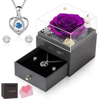Elegante roos halsketting en oorbellen set - Praktische moederdag-geschenkidee für Frau, Mutter, Schwester - Inklusive praktischer Schmuckkoffer
