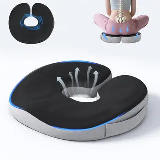 Auoketuo Memory Foam Donut Sitzkissen, Orthopädisches Steißbeinkissen zur Schmerzlinderung bei Hämorrhoiden, Ischias, Schwangerschaft, Postpartum, Dekubitus & OP-Erholung (Schwarz)
