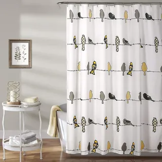 Lush Decor Rowley Duschvorhang mit Vögeln, Polyester, Gelb und Grau, 183 x 183 cm (B x L), 1 Stück