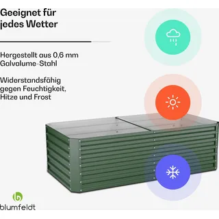 Blumfeldt High Grow Straight Hochbeet, 1200 L Metall-Hochbeet Aus Wetterfestem Galvalume-Stahl Für Blumen, Kräuter & Gemüse – Rostbeständig, Offene Bodenstruktur, Einfacher Aufbau - Grün