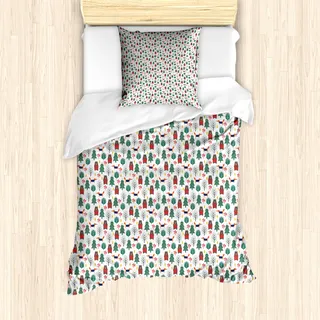 ABAKUHAUS Karikatur Bettbezug Set für Einzelbetten, Fuchs und Bär Wald, Milbensicher Allergiker geeignet mit Kissenbezug, 135 cm x 200 cm - 80 x 80 cm, Mehrfarbig
