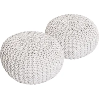 Strickhocker 2er Set Pouf Sitzpouf Sitzpuff Pouf Bodenkissen Ø 55cm weiß/weiß - Weiß, Grau, Beige, Blau, Braun, Gelb, Grün, Lila, Türkis, Rosa, Rot, Schwarz