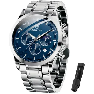 BENYAR by Herrenuhr Uhren Herren Wasserdicht Herrenuhren Chronograph m?nner Armbanduhr für Herren Eleganz Lederarmband/Edelstahl Quarz Geburtstags/Weihnachts Gold/Silber/Blau/Schwarz