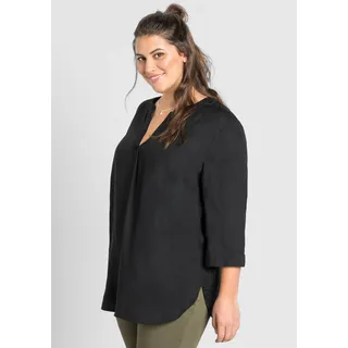 Longbluse SHEEGO, Damen, Gr. 48, schwarz, 100% Viskose, unifarben, Rundhals, Blusen Longbluse