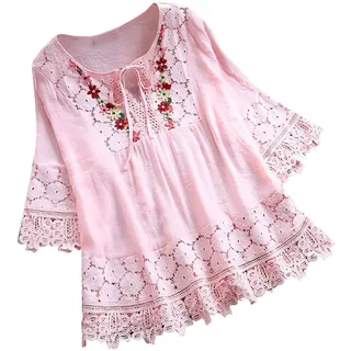 Bluse Damen V-Ausschnitt Langarm Oberteil Elegant Boho Blumenmuster Hemdbluse Top Hippie Kleidung Flower Power Kleidung Damen Sommer