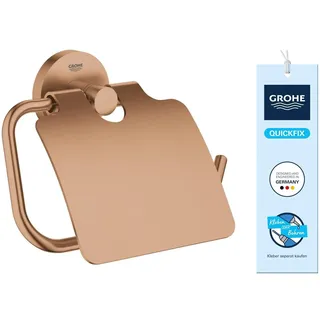 GROHE Start, Toilettenpapierhalter WC ohne Bohren (zum Kleben und Bohren geeignet, mit Schrauben & Dübel, Kleber separat kaufen, mit Deckel, verdeckte Befestigung), warm Sunset, Bronze, 41179DL0