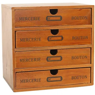 Baffect Desktop Schubladenbox Holz 4 Stöckig Aufbewahrungsbox mit Schubladen Vintage Schmuckkästchen Holzkästchen Holzbox mit Schubfach Organizer Holz Tischkommode zur Aufbewahrung, 4 Etage