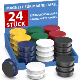 REORDA Magnete für Magnettafel stark - 24x für Whiteboard, Pinnwand, als Kühlschrank Magnete & Tafelmagnete stark haftend, Magnete rund - Bunt