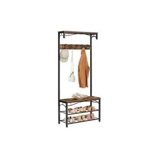 VASAGLE Garderobenbank mit Haken und Schuhrost HSR45BX braun, schwarz Metall 80,0 cm