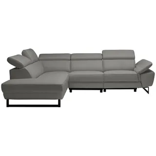 Celina Home Ecksofa , Grau , Leder , Echtleder , Spaltleder, Rindleder , Ottomane links, L-Form , 281x225 cm , Made in Eu , Lederauswahl, Stoffauswahl, seitenverkehrt erhältlich, Hocker erhältlich, Rücken echt , Wohnzimmer, Sofas & Couches, Wohnlandschaften, Ecksofas