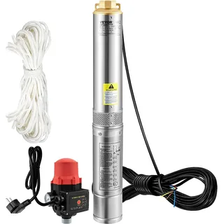 Vevor 3" Tiefbrunnenpumpe 550W Brunnenpumpe max. Durchfluss 50L/min Tauchpumpe max. Förderhöhe 89m Tauchwasserpumpe sandbeständig <5% max. Drehzahl 2850U/min Süßwasserversorgung Bewässern Entwässerung