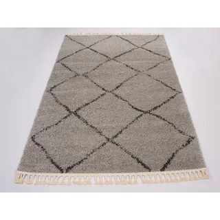 Hochflor-Teppich "Donna" Gr. 3, grau (grau, schwarz), B:133cm H:30mm L:190cm, Kunstfaser, GALLERY M BRANDED BY MUSTERRING, Teppiche, Hochflor-Teppich, Wohnzimmer