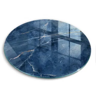 Wallfluent Glasplatte Ø 40 cm Stein Textur Marmor , Blau , Glas , Rund , 40x40 cm , Küchenzubehör, Schneidebretter