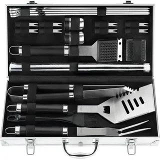 Grillset für Outdoor-Grillen mit Grillmatten und Koffer - Rostfreies Stahl-Grillgeräte-Set für Männer und Frauen