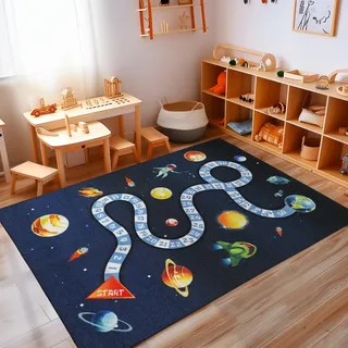 Carpettex Kinderteppich 160x230 cm Marineblau Weltraum rutschfest