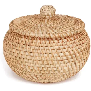 Kopinma Rattan Aufbewahrungskorb mit Deckel, Brotkorb Geflochten, Organizer Box für Süßigkeiten, Rattan Snacks Korb, Schlüssel Dekoschalen, Schrankkörbe, Schmuck Organizer, Dekorativer Geschenkkorb